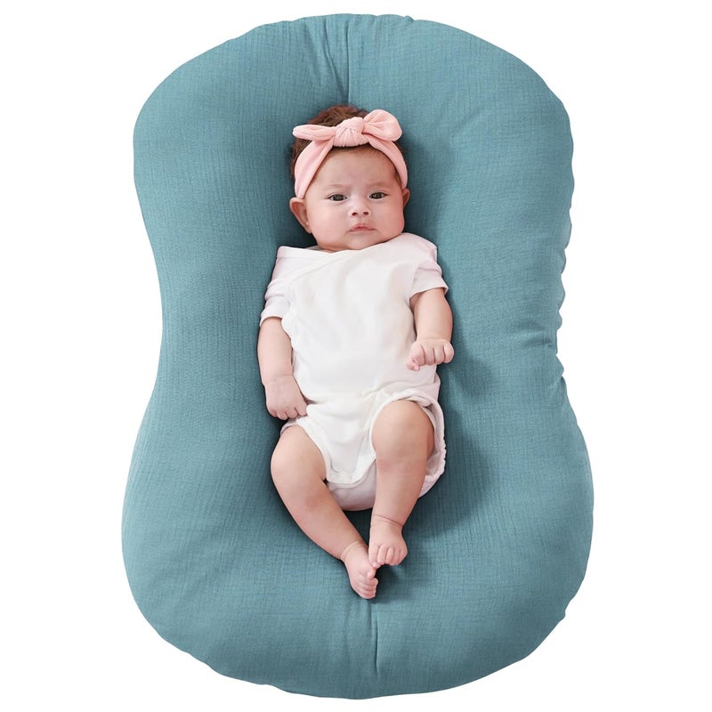 FUNUPUP Muslin Baby Lounger Cover Compatible with Snuggle Me Lounger, Infant Lounger Pillow Cover for Newborn, Removable Newborn Lounger Cover for Boys and Girls, Only Cover, Blue - Image 1